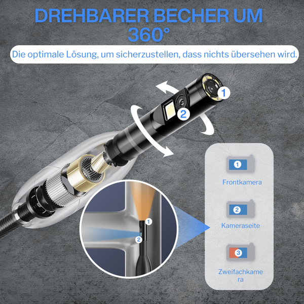 Webvision Endoskop Kamera mit Dual-Linse und 360° drehbarer Linse - Kanalkamera - FullHD 5MP Dual-Linse - 4,5" Bildschirm - 5M Kabel - Inspektionskamera - IP68