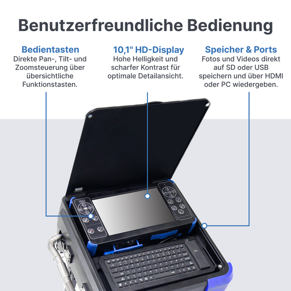 Webvision Professionelle HD-Inspektionskamera – 360° Pan/Tilt – mit Meterzähler – IP68