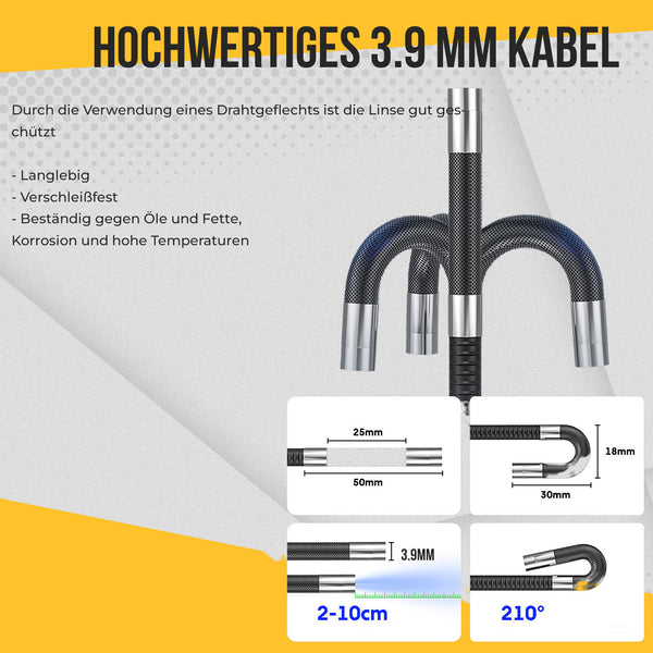 Webvision Endoskop Inspektionskamera – 3,9 mm Linse – 720° Schwenkbarer Kopf – 5,0" IPS-Bildschirm – IP68 – SD-Karte