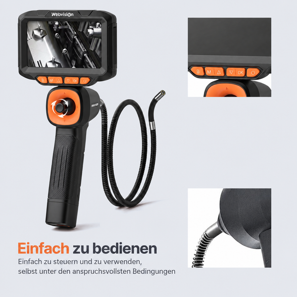 Webvision Endoskopkamera – 6 mm Sonde – 720° schwenkbarer Kamerakopf – 2 m Kabel – IP68 – SD-Karte