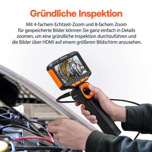 Webvision Endoskopkamera – 6 mm Sonde – 720° schwenkbarer Kamerakopf – 2 m Kabel – IP68 – SD-Karte