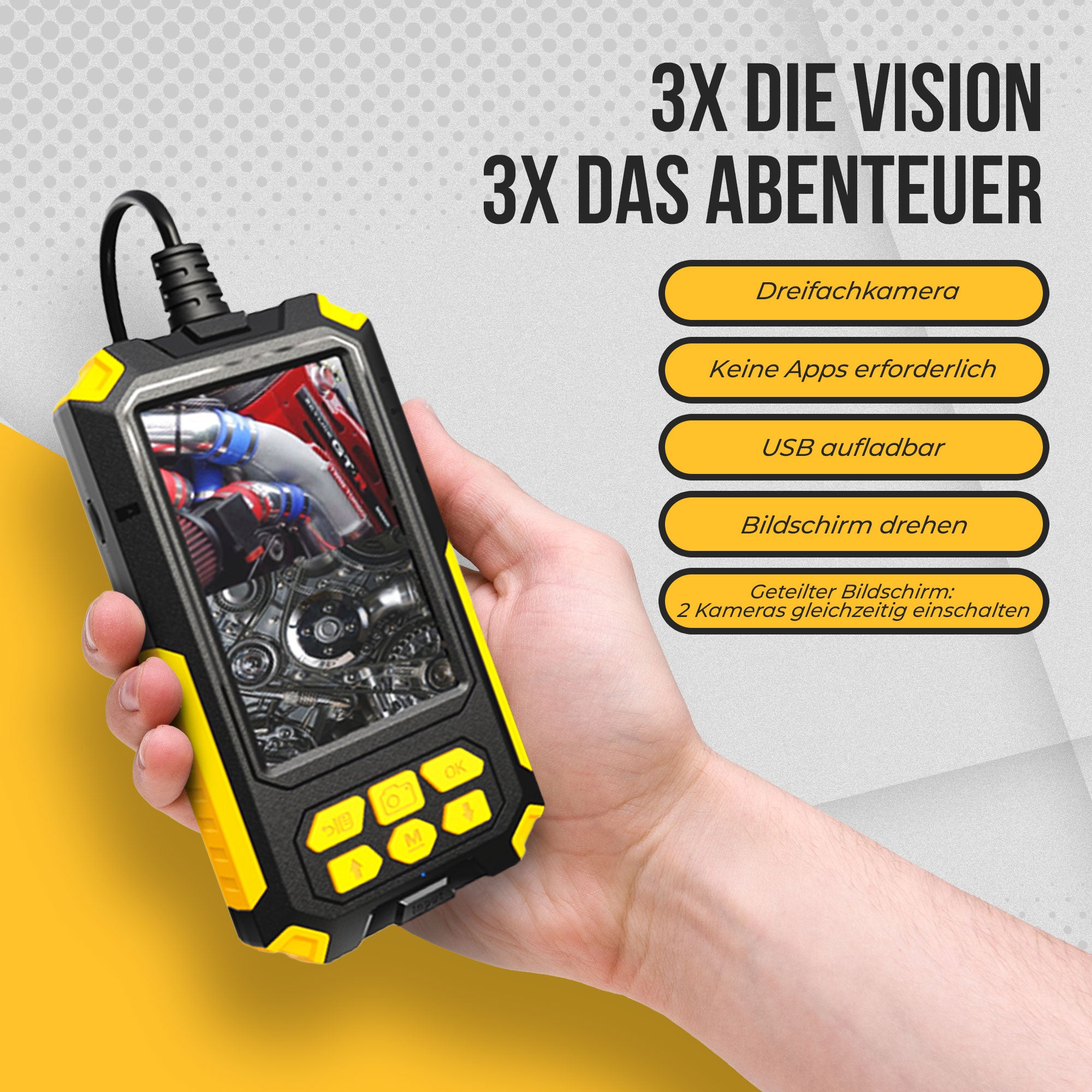 Depmog Industrie Endoskop 1080P HD – 8mm Kamera, 4,3″ IPS, Wasserdicht IP67, 2/5/10m