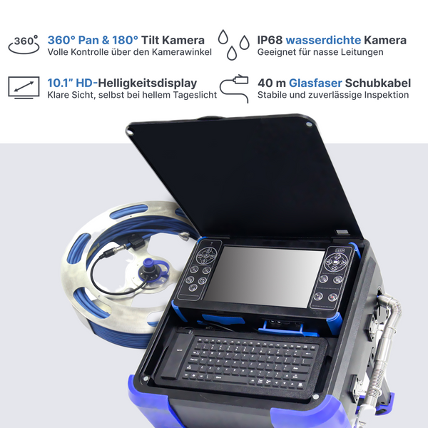 Webvision Professionelle HD-Inspektionskamera – 360° Pan/Tilt – mit Meterzähler – IP68