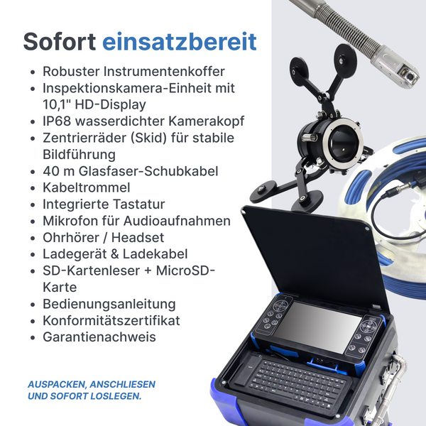 Webvision Professionelle HD-Inspektionskamera – 360° Pan/Tilt – mit Meterzähler – IP68