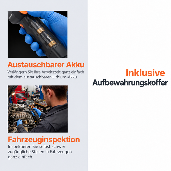 Webvision Endoskopkamera – 6 mm Sonde – 720° schwenkbarer Kamerakopf – 2 m Kabel – IP68 – SD-Karte