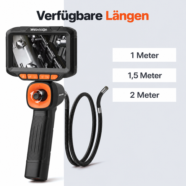 Webvision Endoskopkamera – 6 mm Sonde – 720° schwenkbarer Kamerakopf – 2 m Kabel – IP68 – SD-Karte